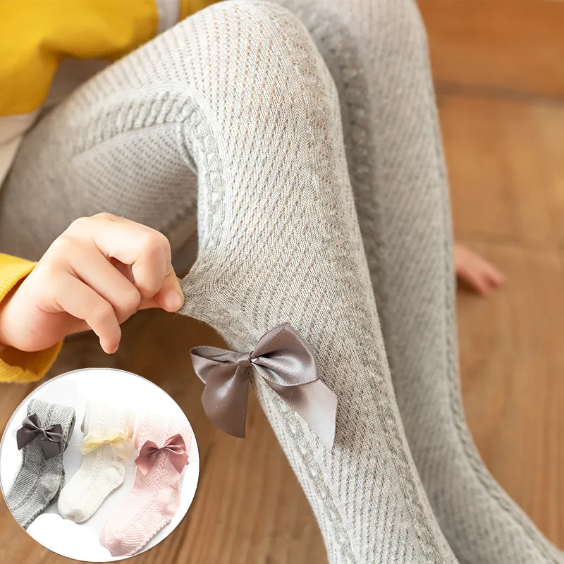Cute Pink Bowknot Tights for Girls Summer Soft Cotton Breathable Mesh Baby Girls Pantyhose