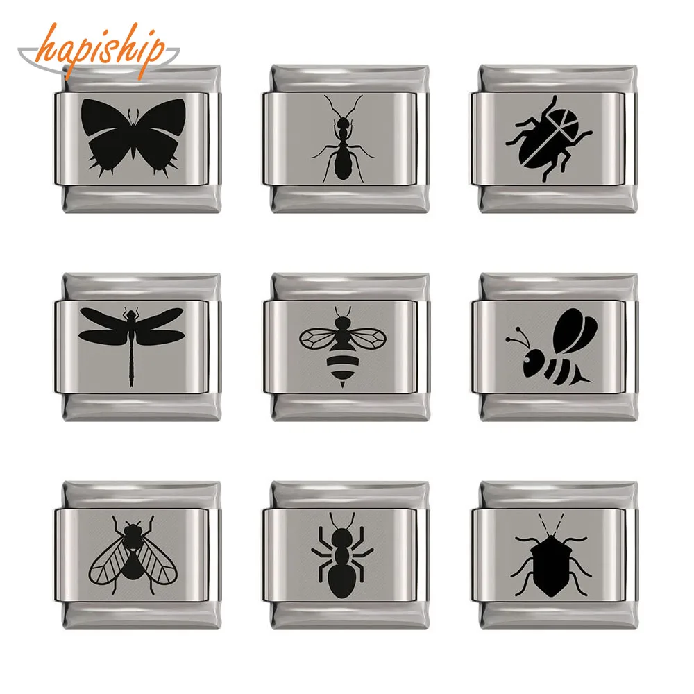 

Hapiship Original Daisy Cute Insects Butterfly Charm Links Fit 9mm Bracelet Silver Stainless Steel Jewelry DIY Making DJ211