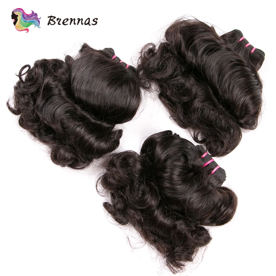 Double Drawn Human Hair Bundles Brazilian Funmi Hair Bouncy Curl 3 Bundles Deal Natural Color Human Weave For Women
