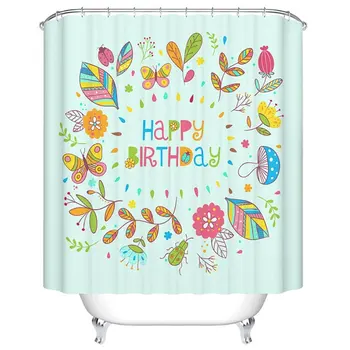 

Happy Birthday Waterproof Bathroom Fabric Shower Curtain with 7 Hooks