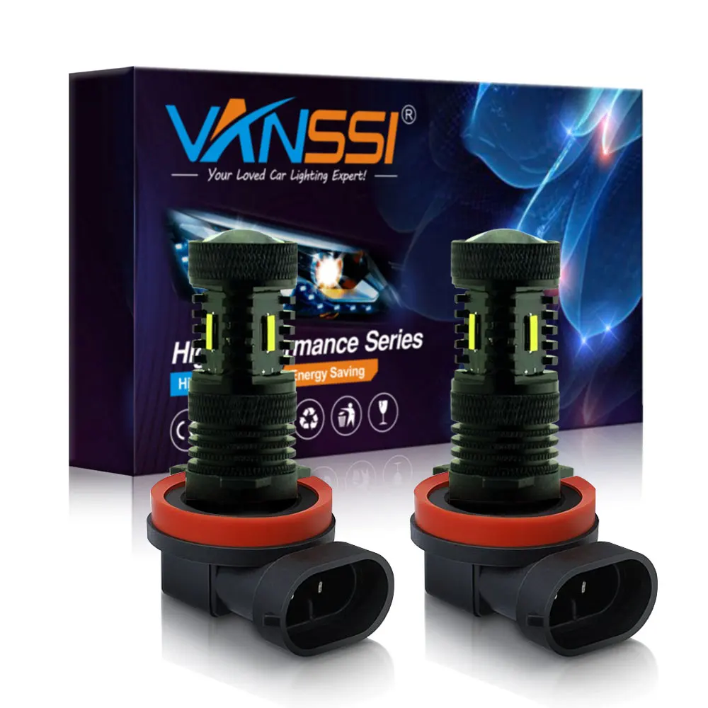 

VANSSI 2Pcs H8 H16 H11 LED Fog Light Bulbs H10 9145 9140 HB4 9006 6000K 2400LM with 4 CSP Chips 12V Cool White Replacement Bulbs