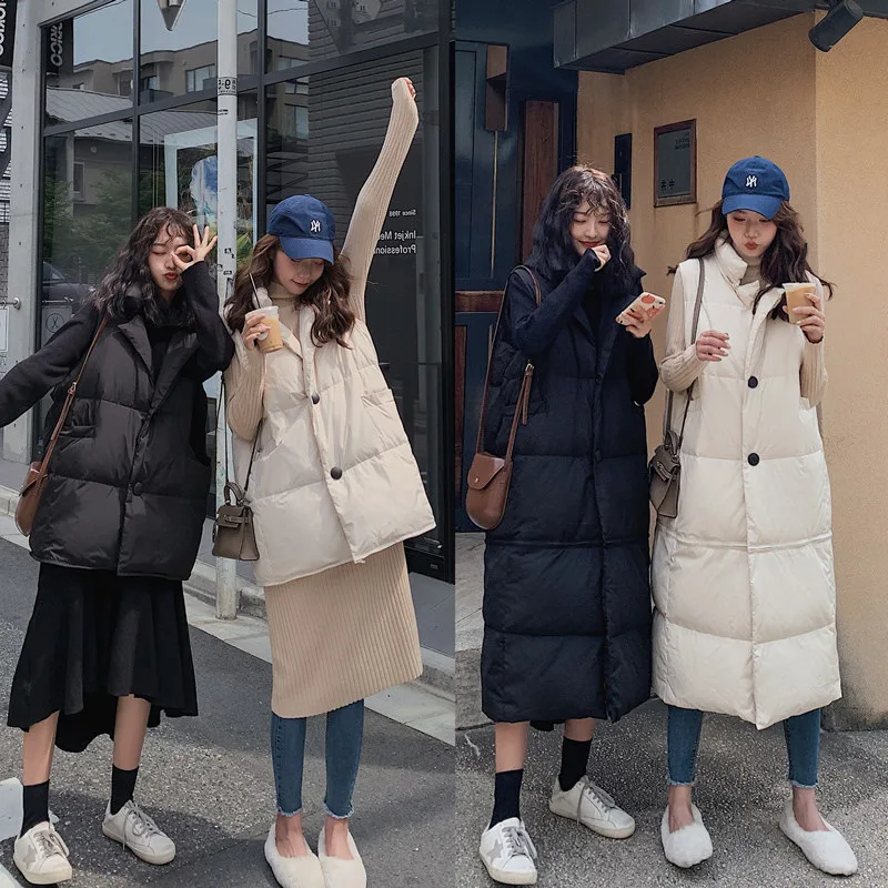 

Photo Shoot Waistcoat Korean-style Loose-Fit Slimming Deconstructable Mid-length down Cotton Vest Vest Winter 2019 New Style Wom