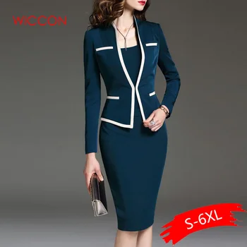 

2020 Women Suits Bodycon Dress Jacket 2 Pieces Set Office Wear Jacket Dress Spring Autumn Female Dress Suits Plus Size 6XL