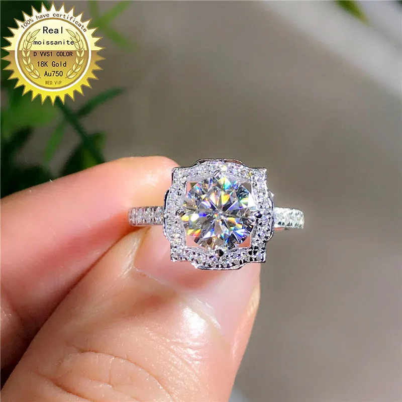 

100%18K goldr ring 1ct D VVS moissanite ring Engagement&Wedding Jewellery with certificate 0010