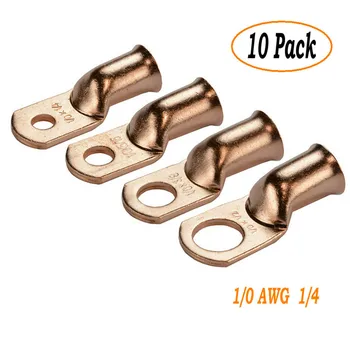 

10pcs Wire Ring Terminal Copper 1/0 AWG Gauge 1/4 Connectors Car Audio Terminals Non-insulated Crimp Terminals Connectors