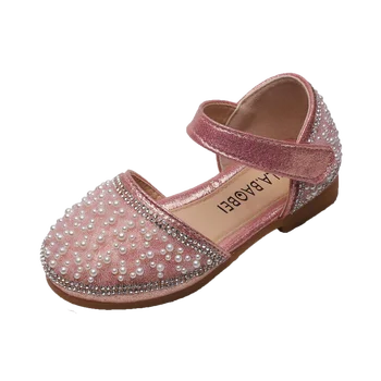 

2020 Spring Kid's Shoes Girl's Shoes Flats Hook & Loop Solid Shallow Crystal Sweet Non-slip Sandals
