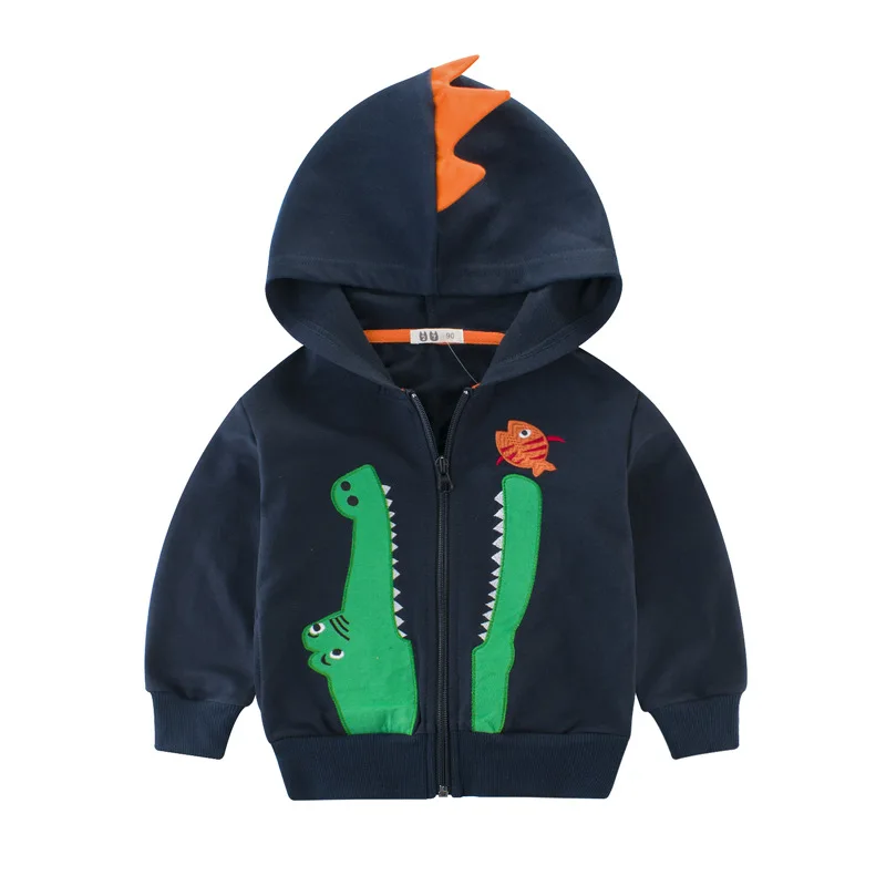 Осенне-весенняя Детская куртка, Детское пальто с рисунком крокодила, верхняя одежда для мальчиков, пальто, ветровка, одежда для малышей, одежда с капюшоном для мальчиков - Цвет: Deep Blue