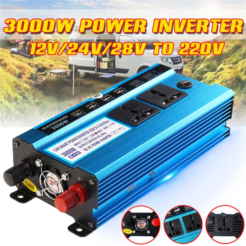 

3000W Inverter DC 12V 24V 48V To AC 220V Power Voltage Convertor Transformer Solar Power Inverter Double LCD Display 4USB