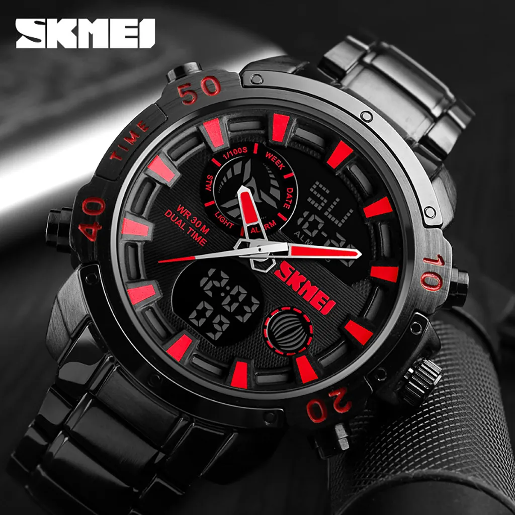 

Hot Clock SKMEI Men LED Large Dial Digital Watch Waterproof Alarm Calendar Electric Watch Retro Design Wristwatch Clock Gift#8