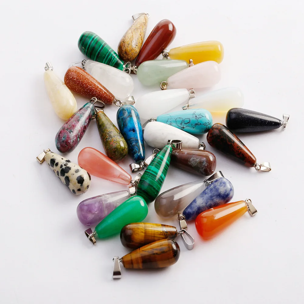 Natural Crystal Stone Waterdrop Heart Cross Rose Quartz Tiger's Eye Opal Crystal Pendants fit Chakras Necklace Jewelry  Making