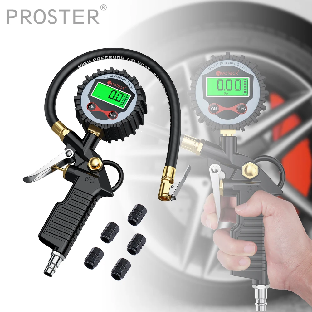Proster 200 PSI Pistol Style Digital Tire Pressure Gauge LCD Tire Inflator Gauge Vehicle Monitor