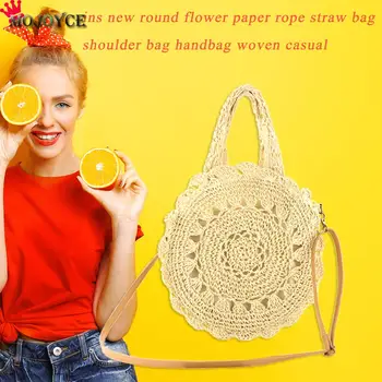 

Casual Rattan Shoulder Handbag Women Round Straw Beach Flower Hollow Messenger Bag Circle Big Capacity Straw Summer Tote Bags
