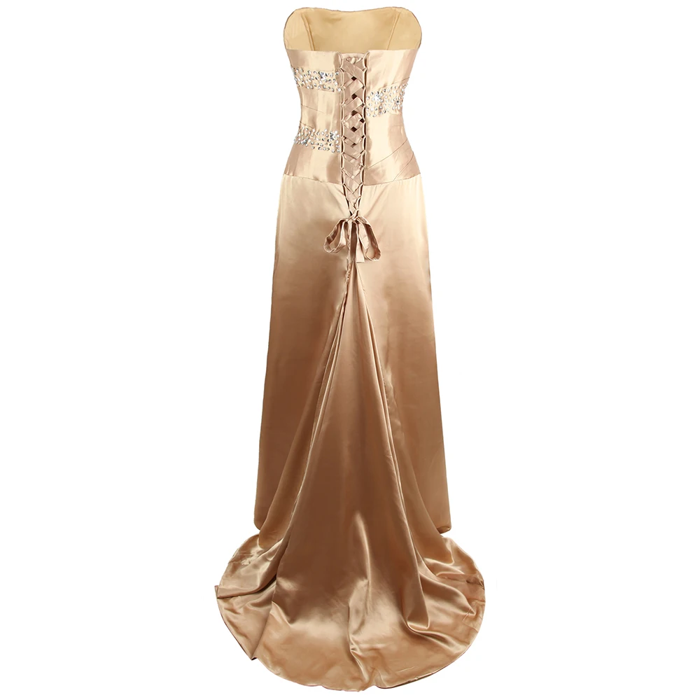 Angel-fashions женский гофрированный без лямок бисерная шнуровка с коротким шлейфом Длинные Элегантные Выпускные платья цвета хаки W-190817-S