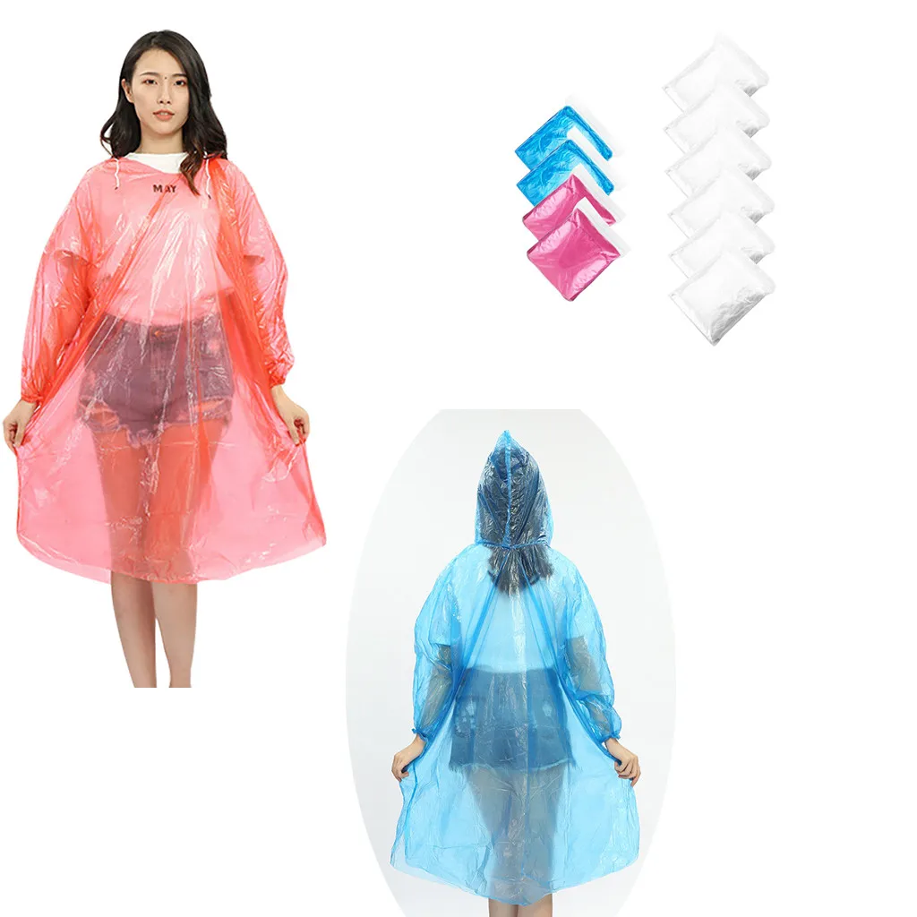 Jessboyy 10 Pack Bulk Extra Thick Emergency Waterproof Rain Poncho with Drawstring Hood Raincoat for Men Women Plastic Clear Disposable Raincoat 