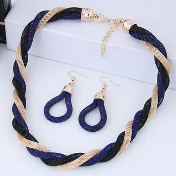 

ELIfashion Trendy Twisted Different Colors of Necklace and Earrings Chain Jewelry Set Fashion for Women 9 Sets Available