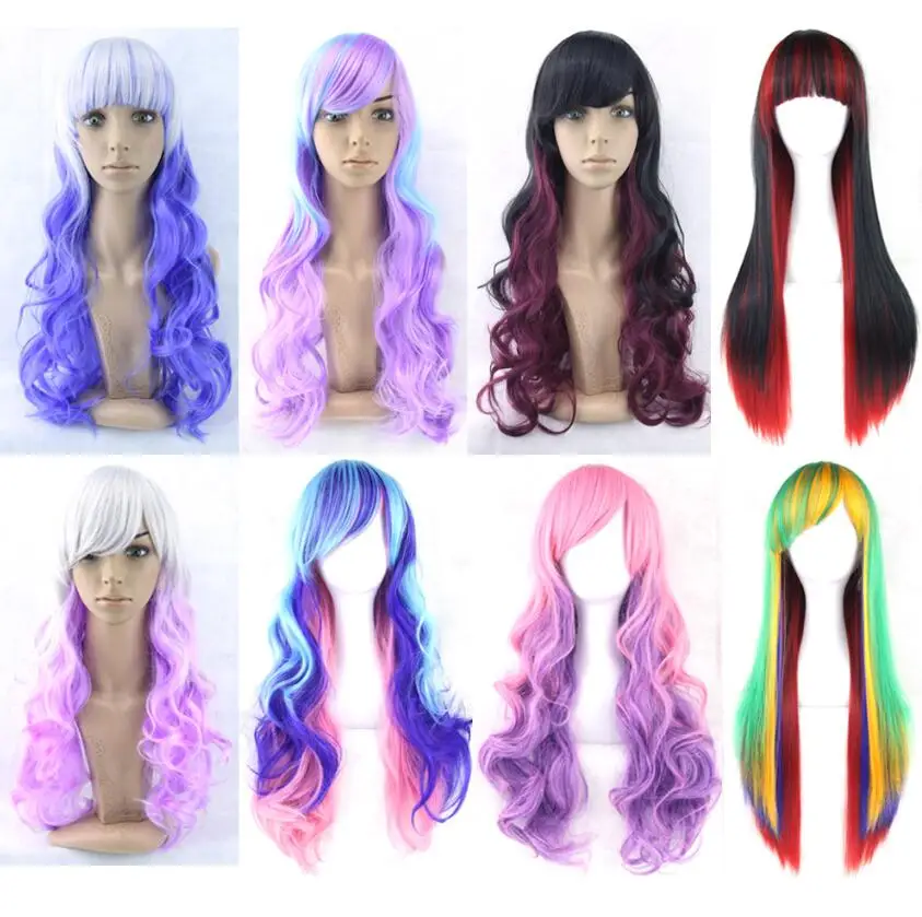 Cosplay Wig Long Straight Curly Colorful Hair Lolita Cute Mix Color Synthetic Wig Perucas Body Wave Hair For Adult Costume Accessories Aliexpress