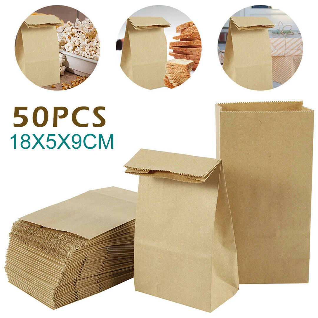 50pcs 18*5*9cm Brown Kraft Paper Carrier Bags Bread Sandwich Lunch Food Take Out Party Wedding Supplies | Дом и сад