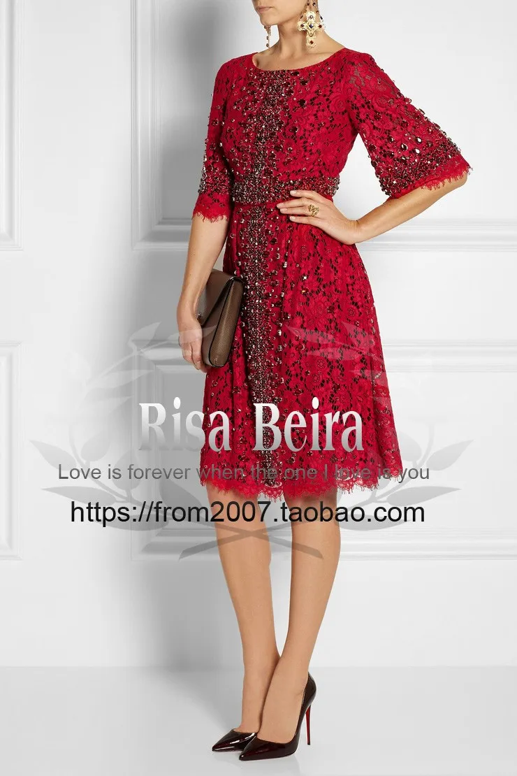 Новая Мода vestidos Формальное с красным кружевом с украшением в виде кристаллов; короткие элегантные Звезда Стиль Вечеринка платья знаменитостей для матери; обувь под свадебное платье для невесты