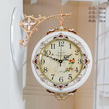 

Vintage Luxury Wall Clock Silent Digital Double Sided Retro Wall Clock Antique European Living Room Wandklok Home Decor JJ60WC