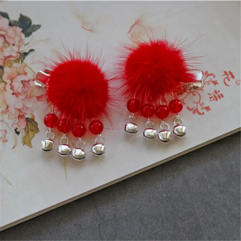 5 пара/лот новые детские милые заколки для волос Tiaras высокое качество украшение в виде цветка заколки для волос для детей девушка шпилька в китайском стиле - Цвет: red