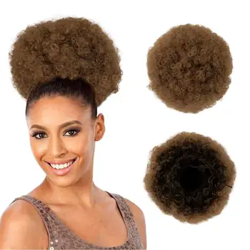 

Short Afro Puff Synthetic Hair Bun Kinky Curly Chignon Hairpiece For Women Drawstring Ponytail Updo Hair Extensions