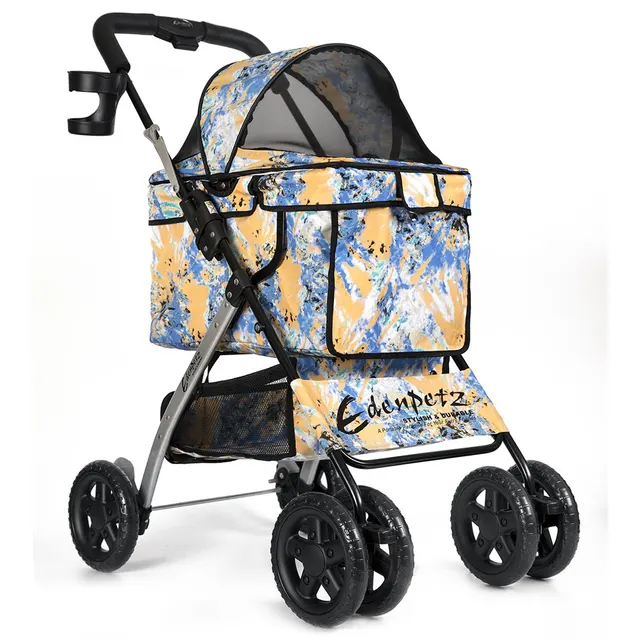 Pet Stroller Foldable Pets Cart Lightweight Outdoor Travel Gear For Cats Dogs Tie Dye Yellow Y