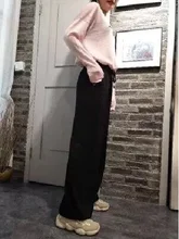 Yitimoky-pantalones de seda satinada para mujer, pantalón holgado de pierna ancha con cordón para oficina, blanco, de talla grande, negro, elásticos, de cintura alta, 2021