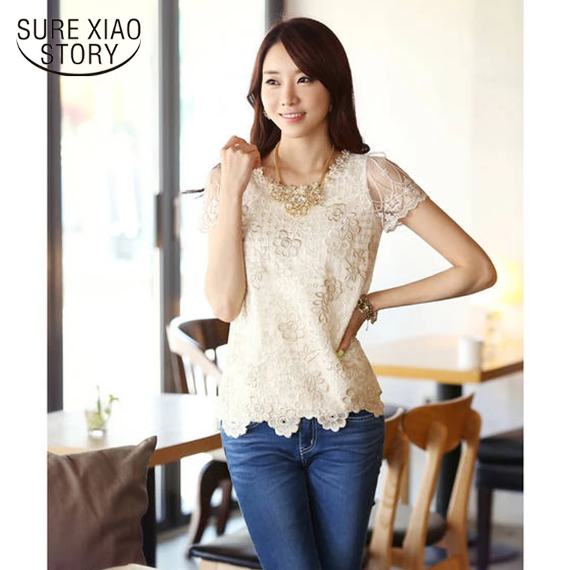 Online 2019 mode Sommer Neue Bieten frauen chiffon hemd spitze top perlen stickerei oansatz frauen Blusen Bluse S XXXL d338A31