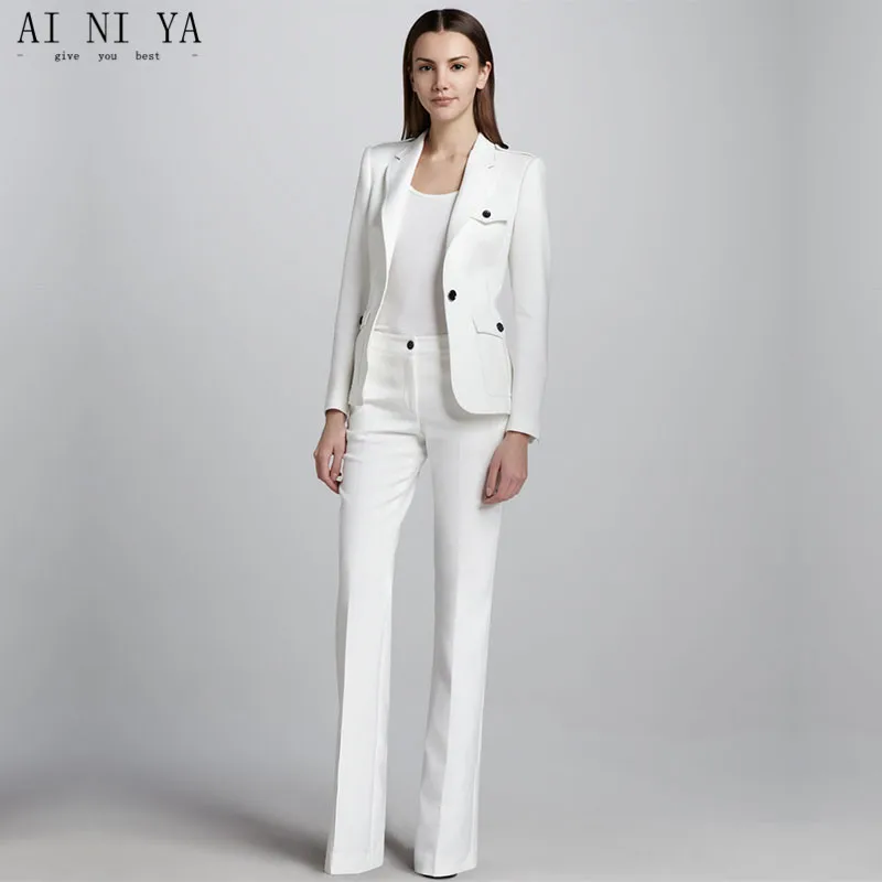 

White One Button Womens Business Work Suits Female Office Uniform Wedding Tuxedo Ladies Formal Trouser Suits 2 Piece Sets Blazer
