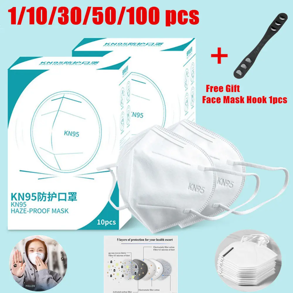 

1/10/50/100 pcs KN95 CE Certification Face Masks Dust Respirator N95 Masks Adaptable Against Pollution Breathable Mask 5 Layers