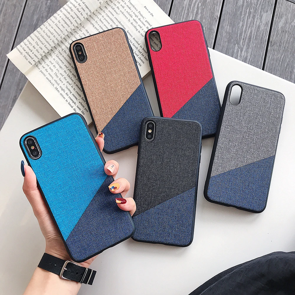 

LOVECOM Canvas Splicing Color Phone Case For iPhone X XS Max XR 6 6S 7 8 Plus Full Body Soft TPU Phone Back Cover Conque Capa