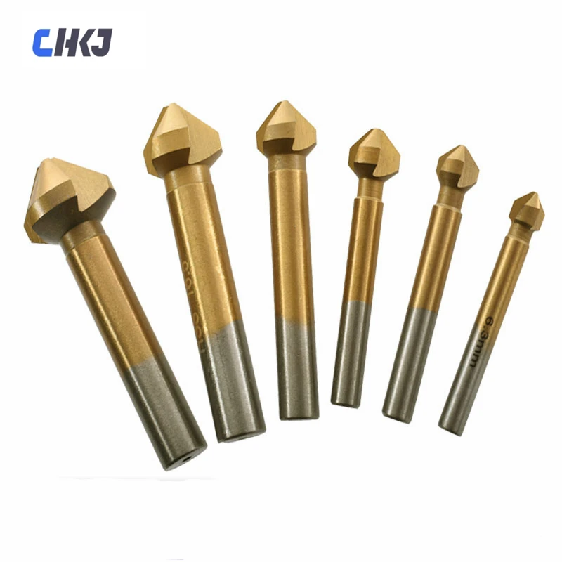 6PCS/lot 3 Flute Countersink 90 degree Drill Bit  Chamfering Device 6.3-20.5mm Roumd Shank Chamfer Cutter Woodworking Tool Sets