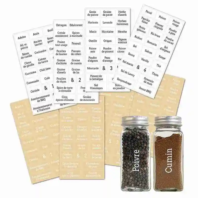Label Stickers 208 French Transparent Waterproof And Oil-proof Spice Labels Black And White 2 Color Self-adhesive Food Labeling Stickers