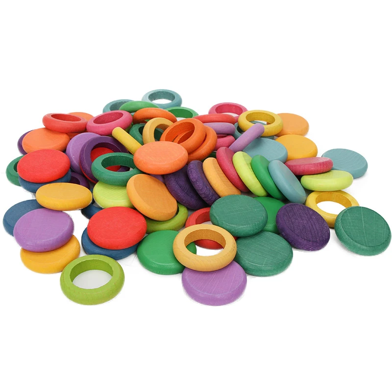 12 kolorów zabawki dla dzieci zabawki drewniane monety i pierścienie  Beechwood zabawki Montessori drewniane Rainbow Stacker dla dziewczynek| Drewniane klocki| - AliExpress
