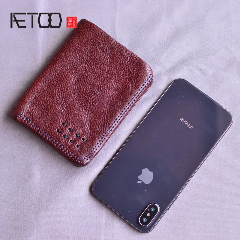 

Кошелек кожаный мужской AETOO, короткий, ручной работы, ультратонкий