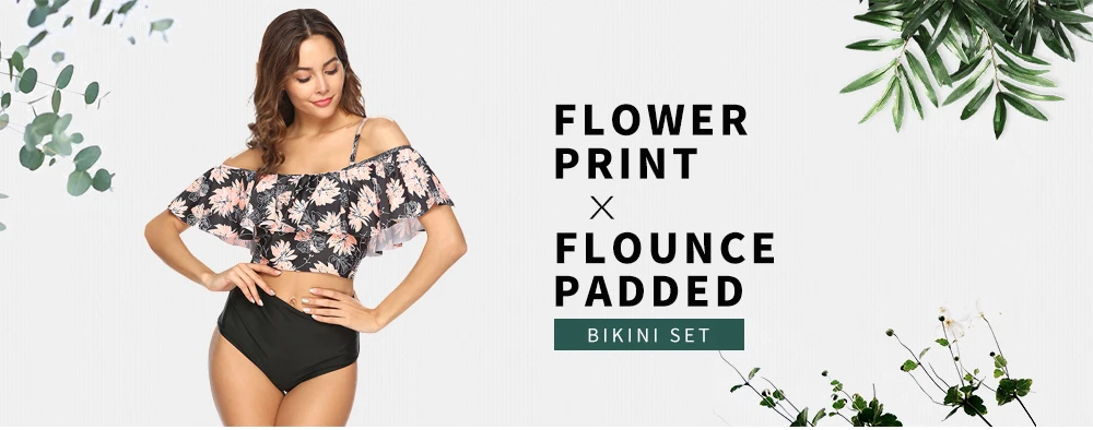 Flower Print Flounce Padded Bikini Set