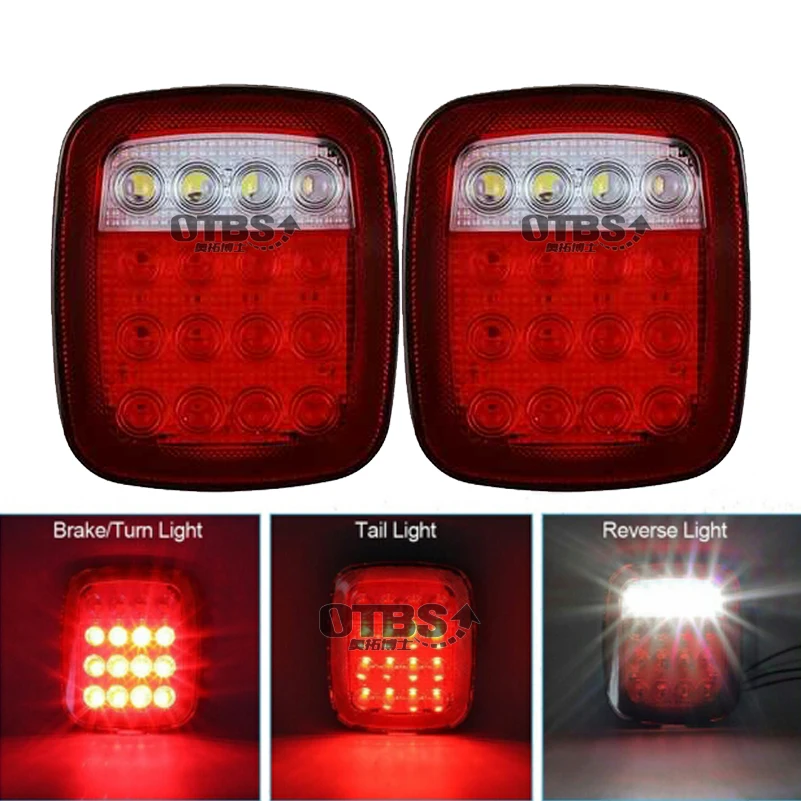 

2pcs 12V Car LED Rear Lamp Waterproof Tail Light with Brake Light Running Reserve Lights White Red LED Taillight for Jeep