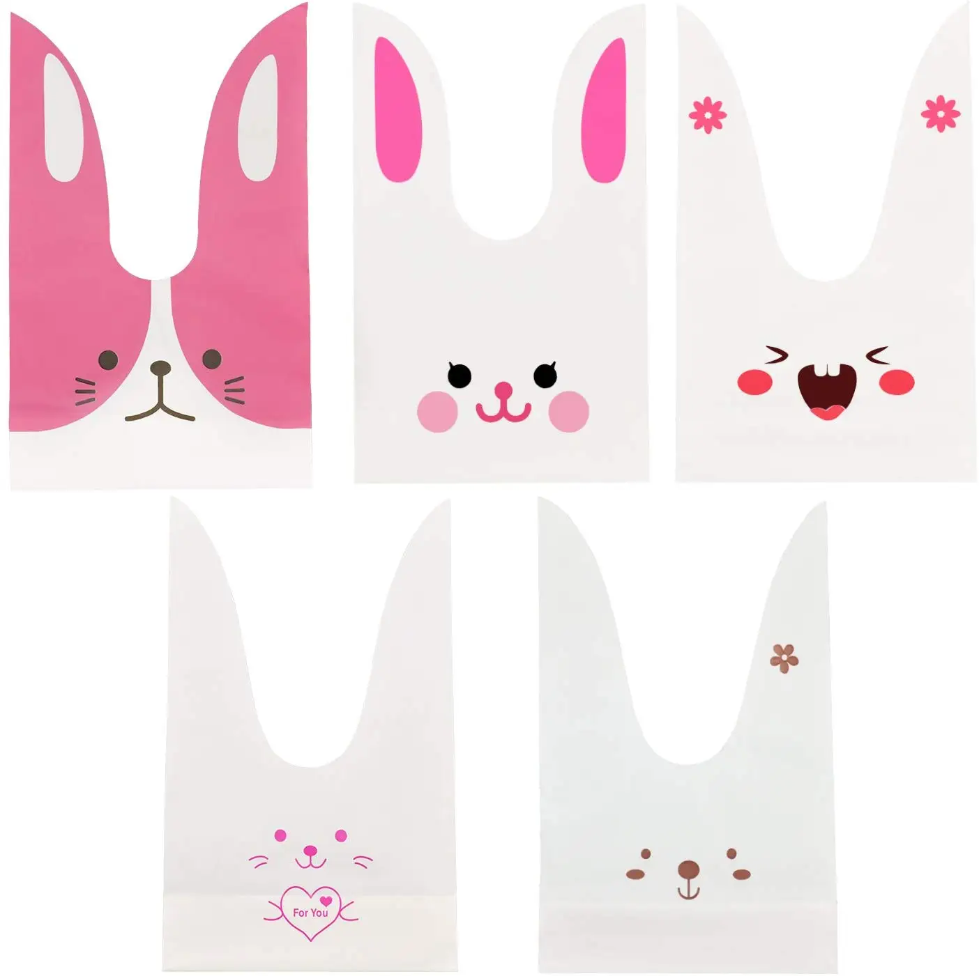 

metable Candy Bags, 100 Pcs Bunny Shape Treat Bags Cookie Bags With 100 Pcs Gold Twist Ties for Party Favors Supplies