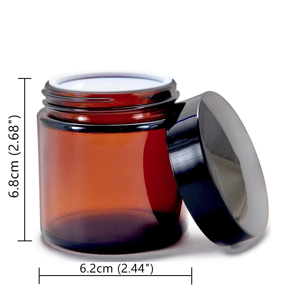 6 2 Oz Amber Glass Jars, Quality Empty Cosmetic Containers