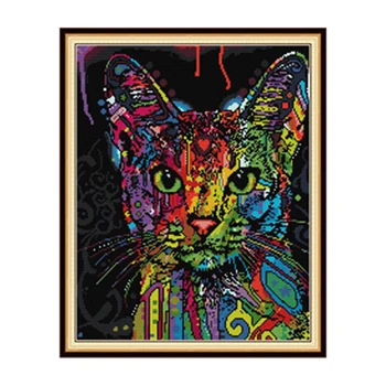 

Colorful Cat Cross Stitch Kits 11CT Print Fabric 14CT Counted Cross-stitch Patterns Canvas Embroidery Christmas Needlework Kits