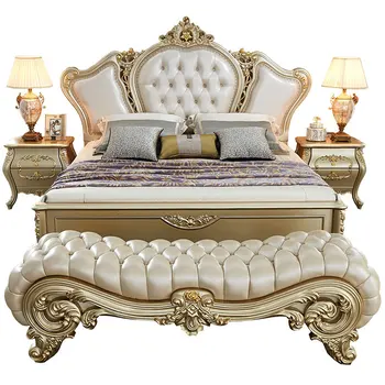 

European luxury double bed master bedroom French palace bed real solid wood wedding bed