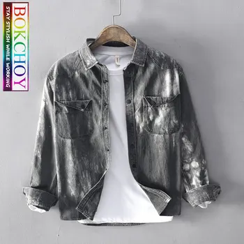 

Vintage Cowboy Shirt Autumn and Winter New Long Sleeve Men's Shirt Dark Linen Casual Shirt Men Shirts