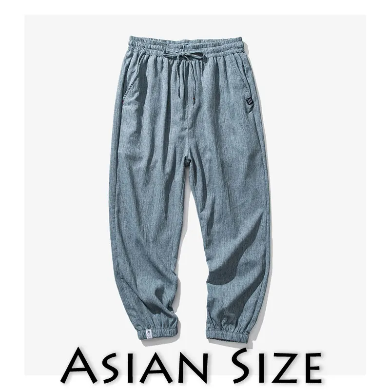 Privathinker мужские хлопковые льняные повседневные шаровары мужские s осенние спортивные штаны в китайском стиле мужские повседневные Модные брюки 5XL - Цвет: DenimBlue(AsianSize)