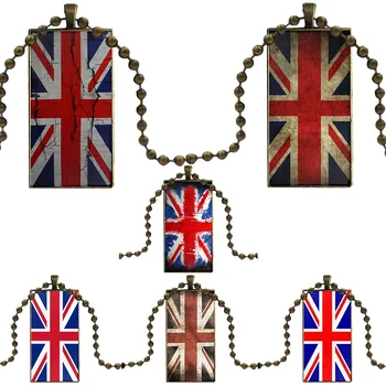 

Glass Cabochon Pendant Necklace Rectangle Fashion Necklace For Girls Best Gift Union Jack