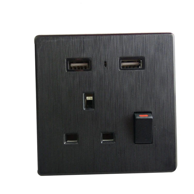 

British Plug Socket Panel Wall Socket UK Standard Power Outlet With Dual USB Charge Port With Switch
