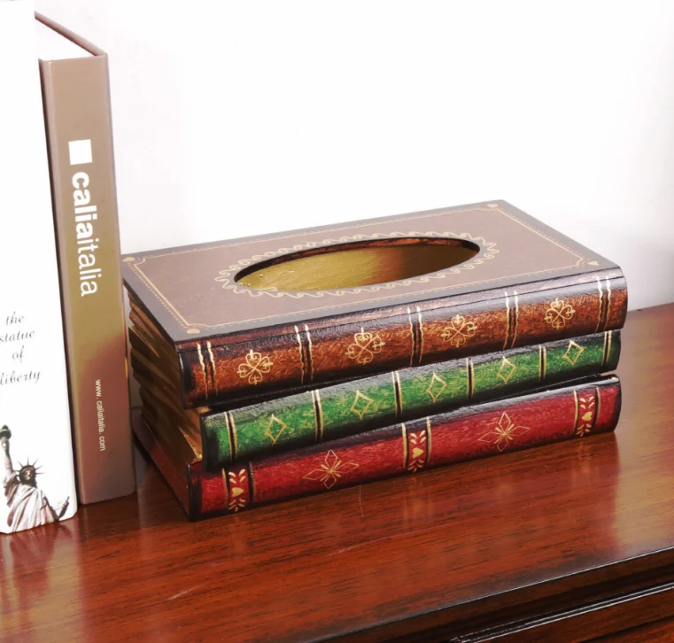 

Retro Style Book Shape Tissue BoxMin Tissue Box Luxurious Box Europe Retangle Napkin Paper Holder Ring Tissue Storage Box