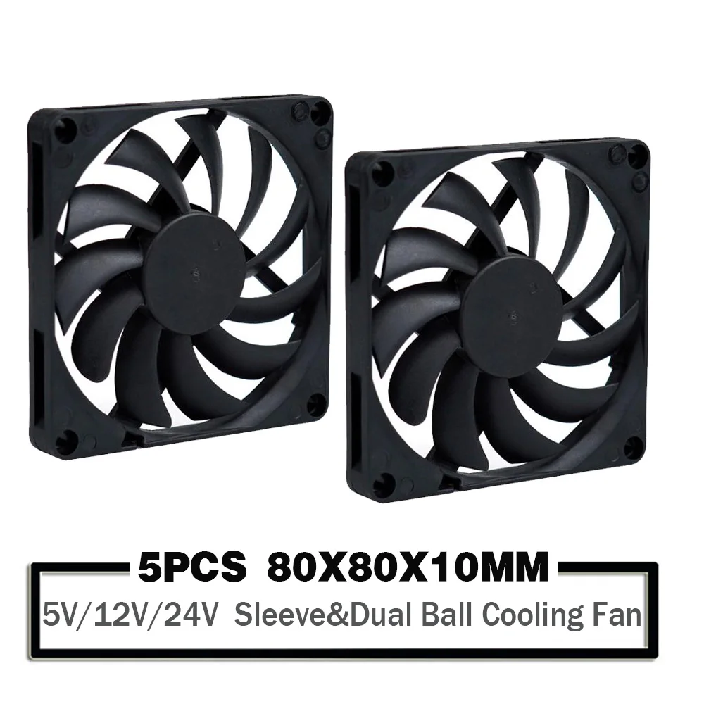 

5PCS 5V 80mm USB Fan 12V 24V 80mm x 80mm x10mm 2PIN/3PIN Computer Case Fan PC Latop CPU Cooling Fan Sleeve/Ball Bearing Fan