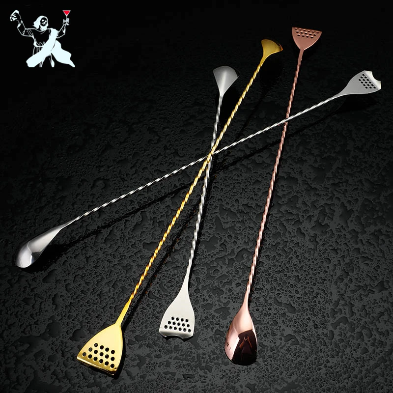 Japanese Style 304 Stainless Steel Cocktail Bar Spoon 40cm Professional Bartender Mixing Spoon Mixing Stick Filter