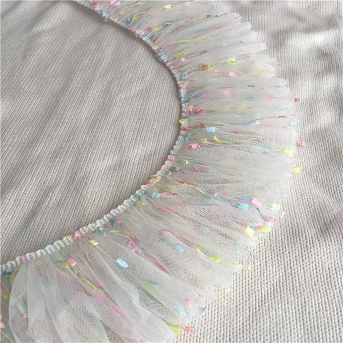 10CM Wide Luxury Pleated Chiffon Folded Lace Trim 3D Embroidered Ribbon DIY Sewing Guipure Dress Curtain Tassel Fringe Hem Decor