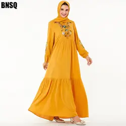 BNSQ мусульманская вышивка, Макси-платье труба рукав абайя длинные халаты Туника Ближний Восток Рамадан Арабский исламский одежда Индии